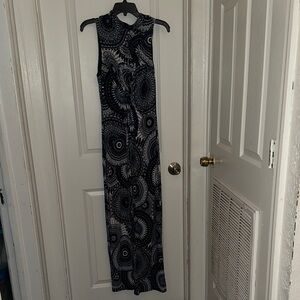Ashley Stewart Navy and White Patterned Sleeveless Maxi Dress